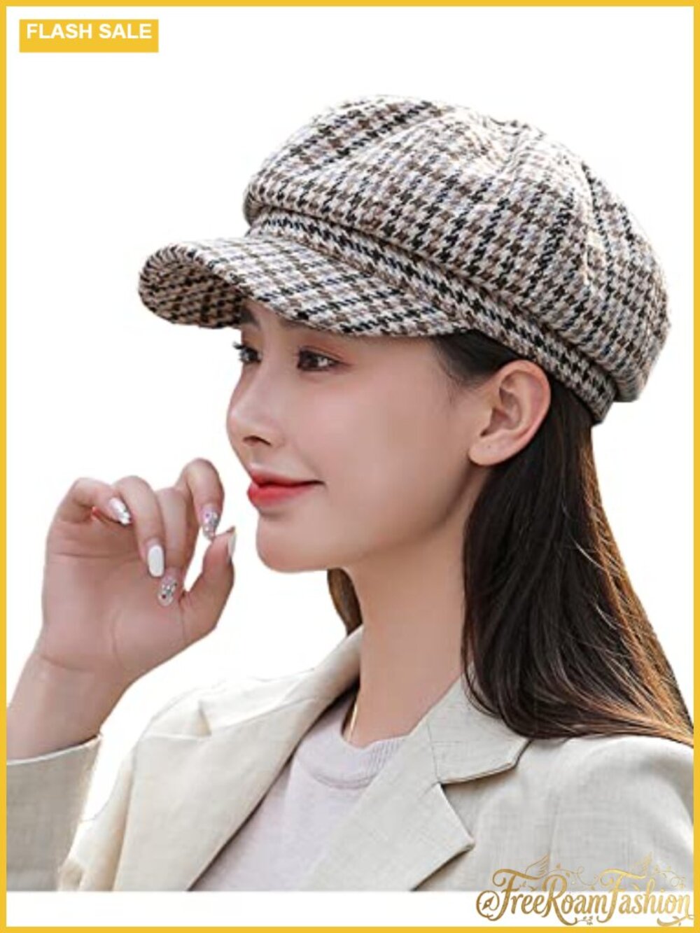 Cotton Newsboy Cap Retro Plaid Octagonal Hat Adjustable Paperboy Beret